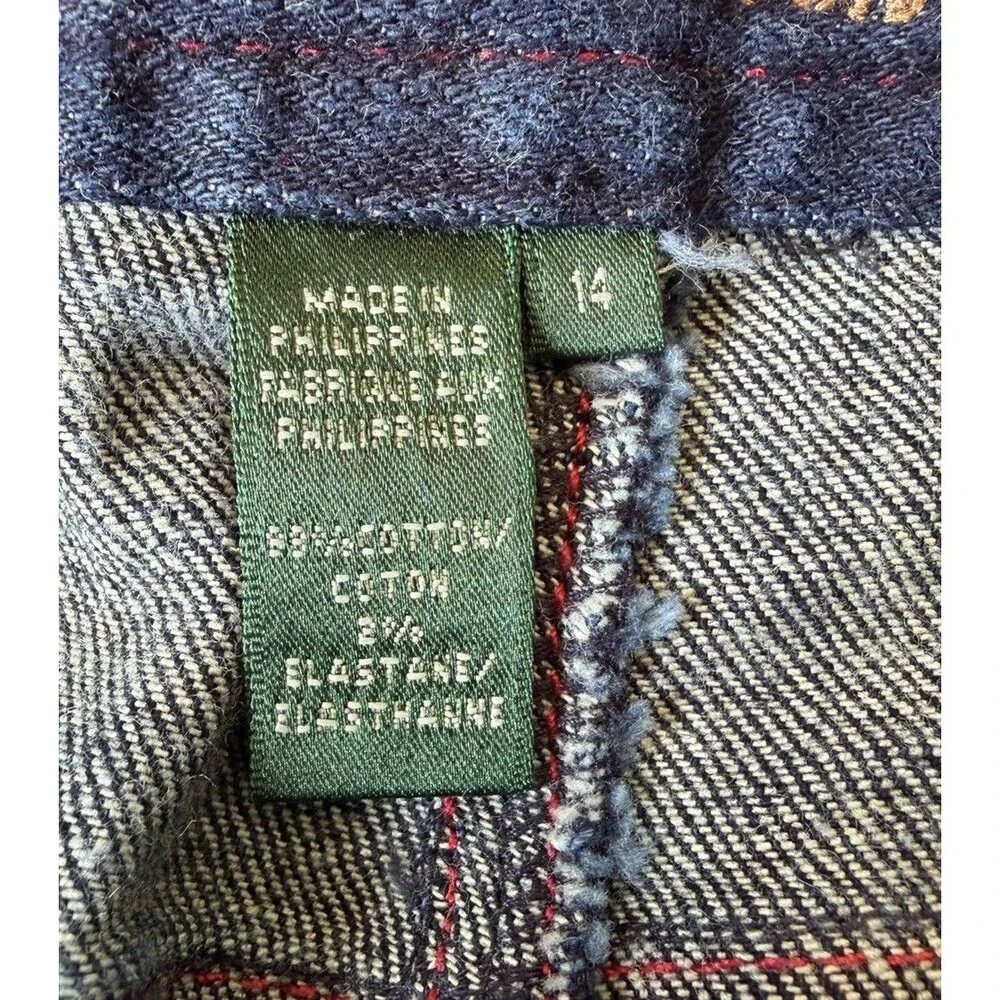 Lauren Jeans by Ralph Lauren Skirt Denim Brass Hardware Dark Wash Red Stitching